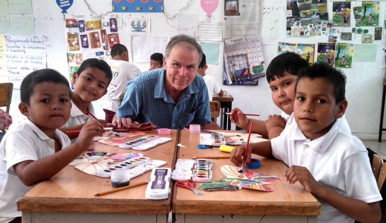 Bruce with students in Mexico, la Mariposa